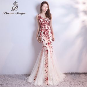 Poems Songs Sequins Mermaid Evening Dress Prom Kappor Formell Party Dress Vestido de Festa Elegant Vintage Robe Longue LJ201119