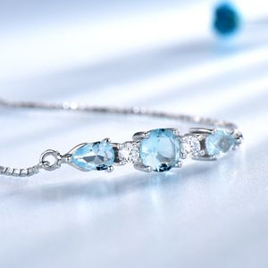 Umcho Solid 925 Sterling Silver Armband Bangles For Women Natural Sky Blue Topaz Justerbar Tennis Armband Fina Smycken 201209