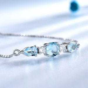 UMCHO Solid 925 Sterling Silver Bracelets & Bangles For Women Natural Sky Blue Topaz Adjustable Tennis Bracelet Fine Jewelry 201209