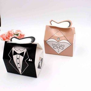 100 stücke Papier Candy Box Braut Bräutigam Kleider Verpackung Süße Tasche Hochzeit Gefälligkeiten Geschenk Boxen Für Gast Party Dekoration H1231