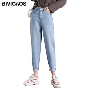 BIVIGAOS Frauen Neue Casual Mode Jeans Denim Harem Hosen Zerrissene Hohe Taille Dünne Lose Boyfriend-Jeans Für Frauen Frühling Herbst LJ201030