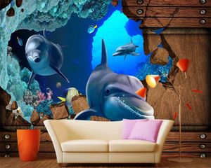 Tapeter papper 3d djur tapet 3d undervattensvärld delfin tv bakgrundsvägg 3d väggmålning väggpapper för vardagsrum