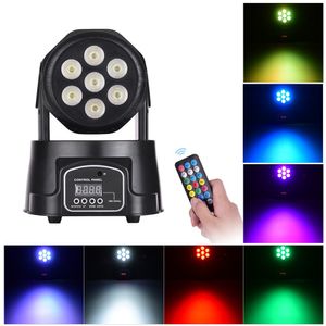 Stage Light Mini Moving Head Light 7 LEDs 4 in 1 RGBW DMX512 9/14 Channels with Remote Control for KTV Club Bar Party DJ Show