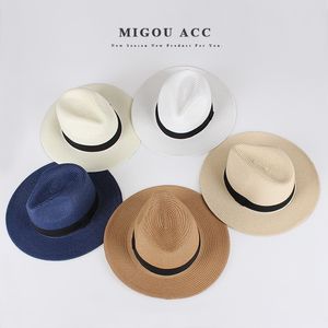 Panama Hat Straw Hat Men Women Sun Hat Summer Wide Brim Floppy Fedora Beach Cap UV Protection Cap Y200602