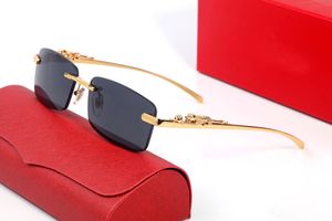 Marka tasarımcısı güneş gözlüğü erkek kadın gözlük Panter Leopar Sunglass Unisex Çerçevesiz Güneş Gözlüğü şeffaf Erkekler gözlük Renkli Buffalo Horn Gözlük