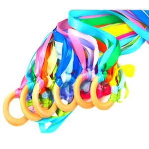 INS rainbow baby teething ring Baby Teethers ribbon Wooden Teething training Crinkle Material Inside Sensory Toy Soothers M3169