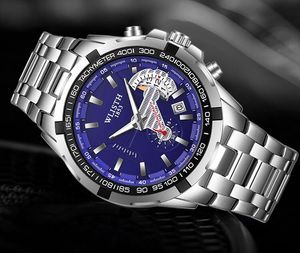 Wlisth Men Hen's Azul Aço Inoxidável 316L Men's WristWatch Moda Waterproof Watch