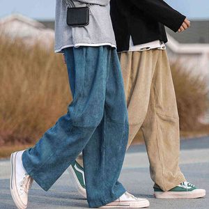 Houzhou Khaki Corduroy Pants for Winter Wide Leg Black Ounlesers Male Plus Velvet Japanese Streetwear Hip Hop Harajuku 0124