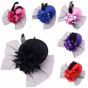 Kids Girls Retro Fascinators Hat Flower Mesh Hair Clip Children Party Headwear Hat Hairpin