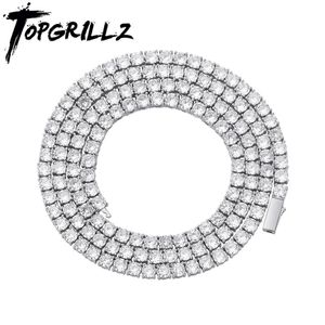 TOPGRILLZ M-6MM Весенняя пряжка Iced Out Полный кубический циркон 1 ряд Теннисная цепочка Ожерелье Золото Серебро Цвет Хип-хоп Ювелирные изделия 220217