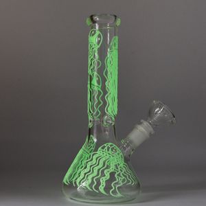 9 Inch Jellyfish Pattern Bong Glow in the Dark Hookahs 5mm Thick Water Pipes 18mm Female Joint With Glass Bowl Dab Rigs Oil Straight Tube