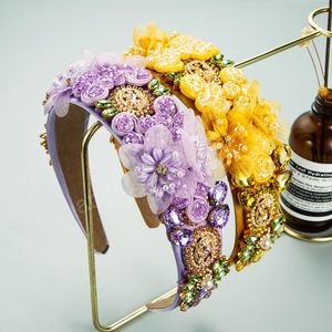 Luxury Color Crystal Flower Headband Elegant Hand Made Imitation Pearl Beaded Hairband Bridal Wedding Hair Accessory
