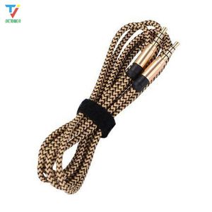 1.5 M Naylon Jack Ses Kablosu 3.5mm Için 3.5mm AUX Kablo Erkek Erkek KABEL GOLD Fiş Araba Kordon iphone 7 için Samsung Hoparlör için