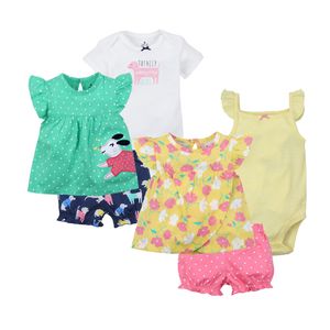 3 Pieces Cotton Girls Clothing Newborn Baby Girl Set Summer Infant Baby Short Sleeve Cartoon Sets Floral dress+bodysuit+pants LJ201223