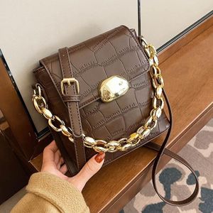 Designer- Thick Chain Stone Pattern Handbags Women's Winter Mini Shoulder Designer PU Leather Crossbody Bucket Bag