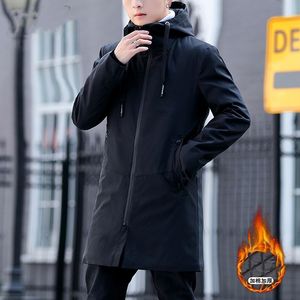 Caldo inverno giacca lunga da uomo con cappuccio Slim coreano Parka Hombre giacca lunga cappotto caldo mens giacca a vento Parka cotone abbigliamento giovanile 201203