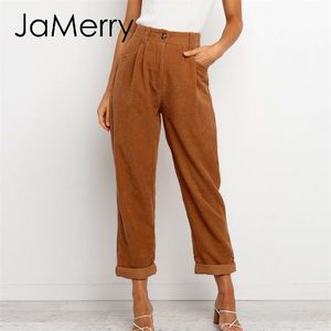 Jamerryカジュアル圧着女性Cordurooyパンツ底部柔軟な女性秋鉛筆パンツ中間ウエストレディースズボン201228