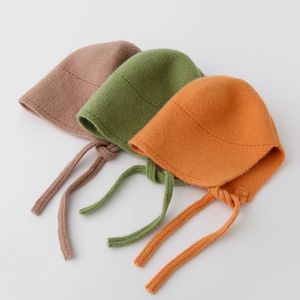 Hot Children's Earflaps Hat Baby Ear Protection Knitted Hats for Autumn and Winter Japanese Simple Pure Color Bucket Cap