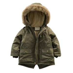 Nya Baby Boys Vinterjacka Ullkrage Mode Barnrockar Kids Hooded Warm Ytterkläder Plush Thicke Bomull Kläder 3-12 år LJ201203