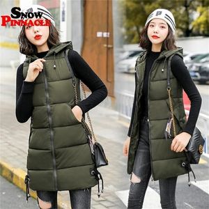 가을 겨울 여성 201214에 대 한 새로운 긴 패딩 따뜻한 후드 슬림 자켓 조끼 민소매 재킷