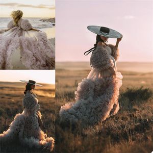 2021 Mody Designer Dresses Maternity Drużyna Ruffles Suknie Wieczorowe do Photoshoot Boudoir Bielizna Bloku Kurtki Kurtki Babydoll