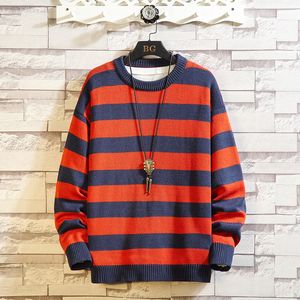 Black Red Striped Knit Sweaters Autumn Winter Crewneck Fashion Long Paragraph Oversized Jumpers Men Women Pullover Clothing MY12