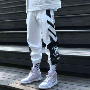 Streetwear hiphopowe spodnie joggery mężczyźni kobiety luźne szarawary spodnie do kostek Sport Casual Harajuku biały Techwear koreański H1223