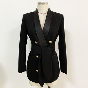 Novo estilo premium, design original, qualidade superior, fivelas de metal trespassadas, blazer, gola xale, faixa, jaqueta fina, 3 cores