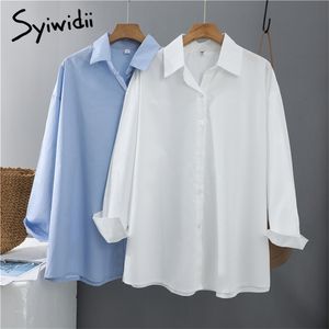 Syiwidii ​​Women Blauses Office Lady Cotton Oversize Plus Size Tops Pink White Blue Long Sleeve Spring Korean Fashion Shirts 220119