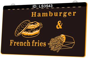 LS3543 Hamburger French Fries 3D Engraving LED Light Sign Wholesale Retail