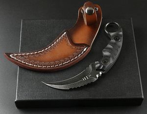 최고 품질의 Karambit 나이프 D2 새틴 / 블랙 스톤 워시 블레이드 전체 당나라 블랙 G10 가죽 칼집이 달린 발톱 칼