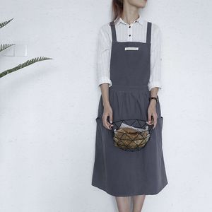 Kitchen Apron Cotton Adult Bib Pleated Skirt Home Kitchen Canvas Vest Apron Cafe Supplies Waist Restaurant Uniform VTKY2385