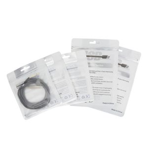USB-kabeladapter Plastpåsar Zip Lock Hang Hole Poly Paket påse för mobiltelefon Väska Hörlurar Snabb Laddare Tillbehör Retail Packing