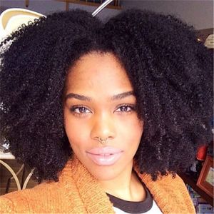 브라질 인간의 머리카락 AFRO Kinky 곱슬 레이스 프론트 가발 아프리카 계 미국인 여성 가발 Pre Plucked 150 % 밀도