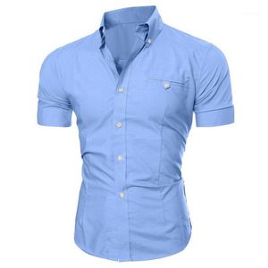 Herren Kurzarm Hemd 2020 Neue Sommer Mode Sexy V-ausschnitt Einfarbig Tasten Bluse Casual Breatnable Komfortable T Tops1