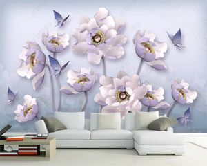 3D-Blumentapete, 3D-dreidimensionales Relief, Pfingstrose, Retro-europäischer Schmuck, TV-Hintergrund, Wand, romantische Blumen-3D-Tapete