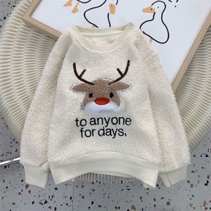 Elk embroidered patch decoration with cashmere children's jacket Pullover Sweater lamb hair girl winter coat K12011