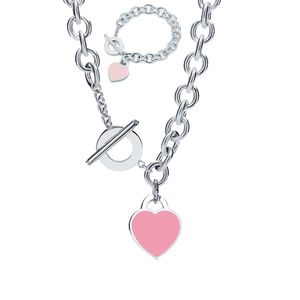 Lyxiga halsbandsdesigner smycken armband märke format tfny emalj rosa hjärthalsband för kvinnor modemärken halsband alla hjärtans dag födelsedagspresent