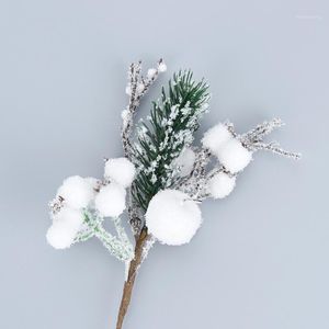 Christmas Decorations 10pcs White Flocking Fruit Cuttings Artificial Snow Pine Cone Branch Home Ornament Festivals Tree Decor Party Supplies
