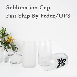 12oz 16oz Sublimation Blank Tumbler Bamboo Wooden Lid Drinking Cup Clear Frosted Cola Can Heat Transfer Printing DIY Gift Home Use