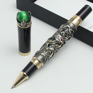 Играя Пером оптовых-Ballpoint Pens Jinhao Golden Dragon King Green Play Pearl mm Nib Rollerball Pen Black Silver серый для выбора офисный бизнес подарок N1