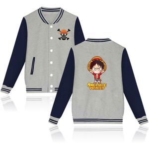Herrjacka One Piece Luffy Cartoon Print Patchwork Color Matchande långärmad tröja unisex baseball uniformer plus sammet kortjacka