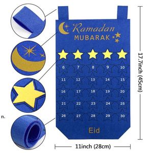 Eid Kalender Ramadan Countdown Calendar med 30 återanvändbara stjärnor för barn Muslimska parti dekorationer RRD13147