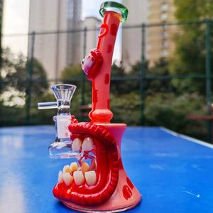 8 Inch 20cm 3D Red Monster Glass Bong Water Pipes Hookah Recycler Joint Smoking Bubbler 14mm Bowl