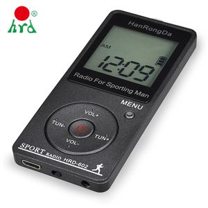 HANRONGDA PORTABLE RADIO MECEIVER FM AM med LCD-skärm 400mAh Batterilås Knapp Fickradio för Sporting Man Pedometer