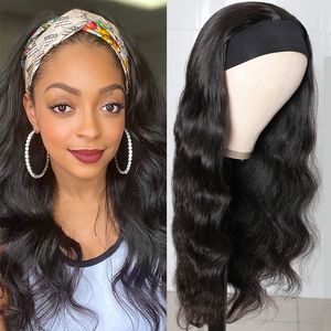Brazilian Body Wave Headband Wigs Machine Made Human Hair Wig 150% Density Remy Hair Natural Color