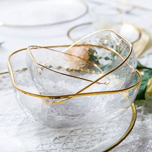 MDZF Sweethome Nordic Golden Granion Salat Bowow прозрачный стеклянный фруктовый планшет десерт круглый квадратный чашке посуда 201214