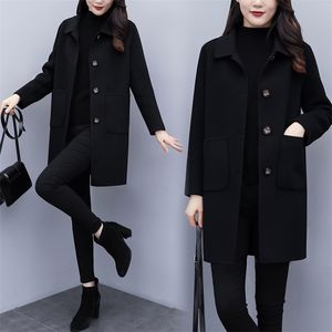 Hodisytian Winter Women Wool Blends Solid Trench Coat Female Elegant Ocio Outerwear Leisure Thick Cardigan Cashmere Overcoat LJ201106