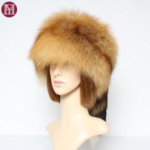 Stingy Brim Hats Winter Women Luxury Natural Real Fur Hat Lady Warm Soft äkta Silver Bomber Cap Fashion Girls Red Hat1