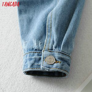 Tangada мода женщины синие джинсы джинсы куртки 2020 уличная одежда карманные повседневные карманы пальто дамы короткий стиль топы LJ200825